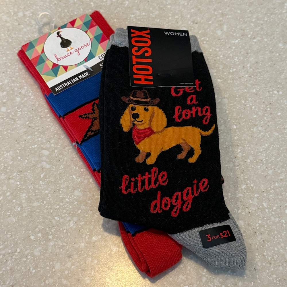 NWT Hot Sox Dachshund Get a long little doggie Cowboy Sock Bundle